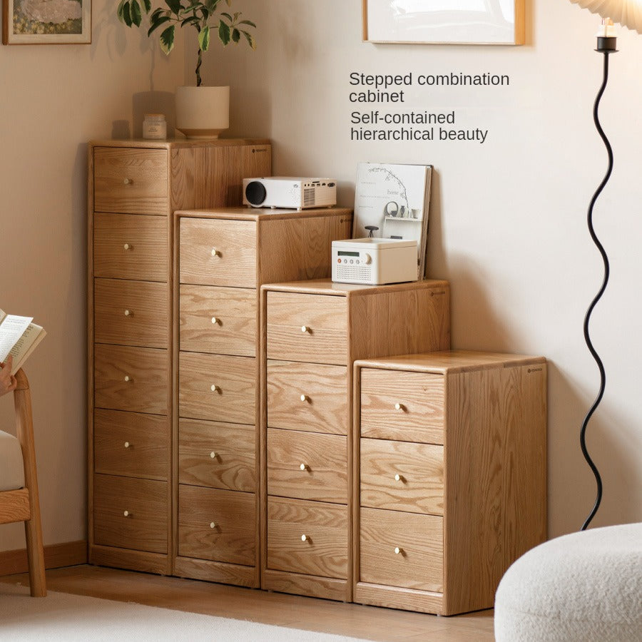 Oak Solid Wood Side Cabinet, Multi-Functional Storage.