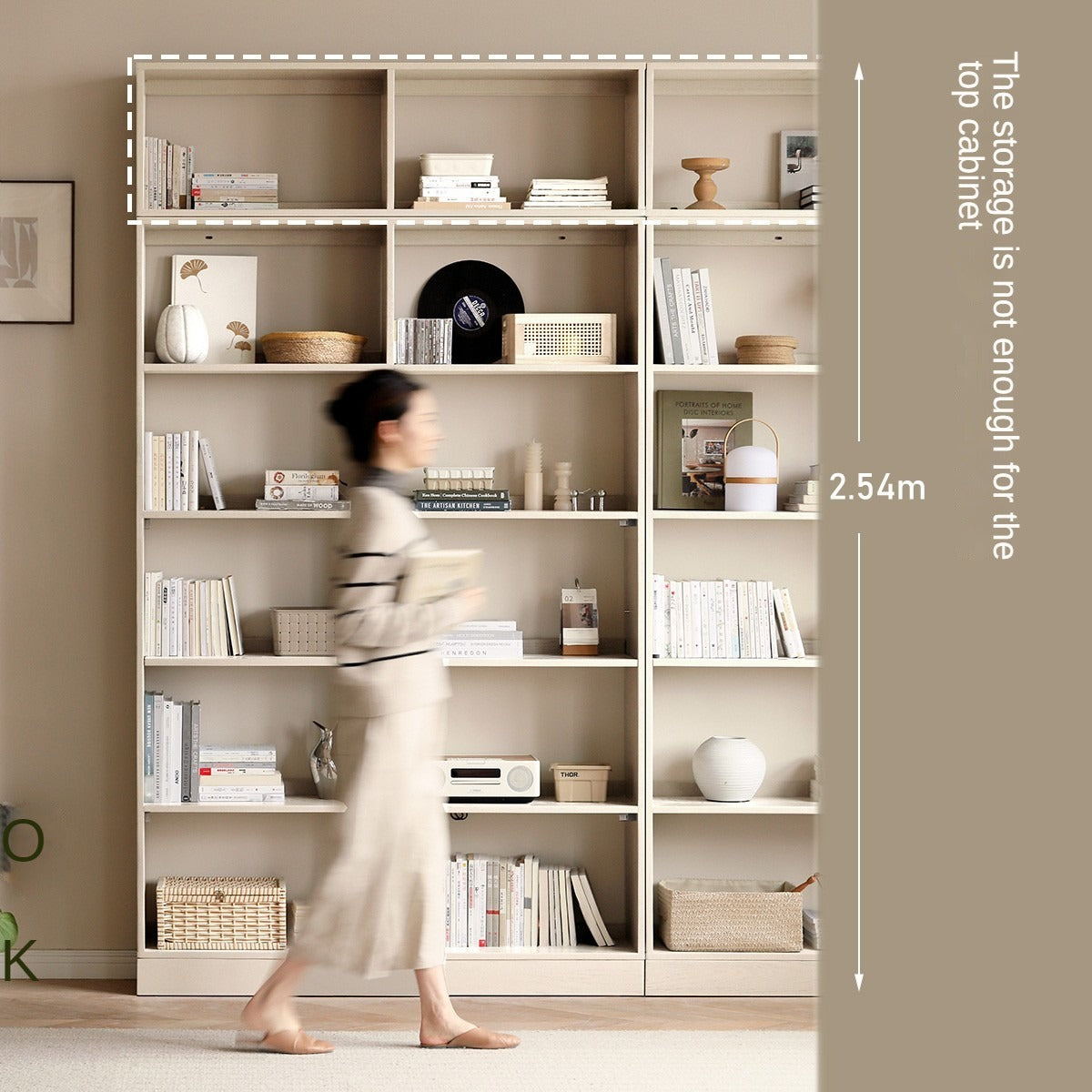 Oak Solid Wood Bookshelf Storage Rack Cream Style Full Wall Cabinet