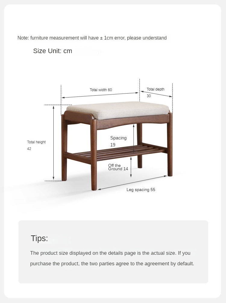 Black Walnut Solid Wood Genuine leather, Fabrics Shoe Changing Stool