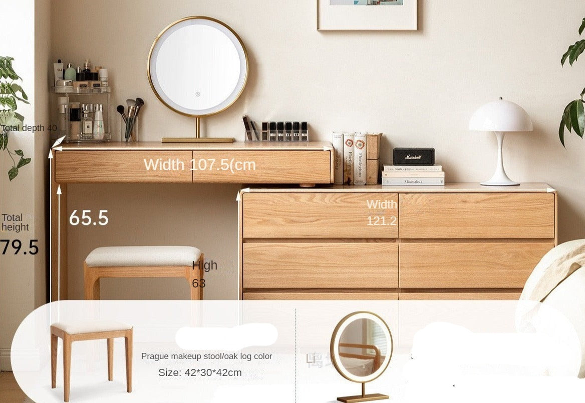 Oak, Ash Solid Wood Retractable Vanity Table Storage Cabinet.