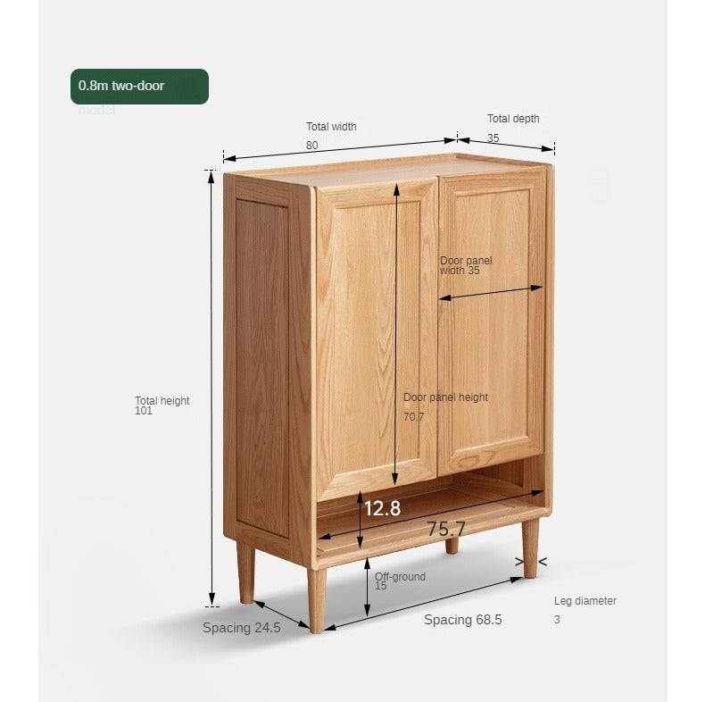 Oak, Rubberwood Solid Wood Shoe Cabinet