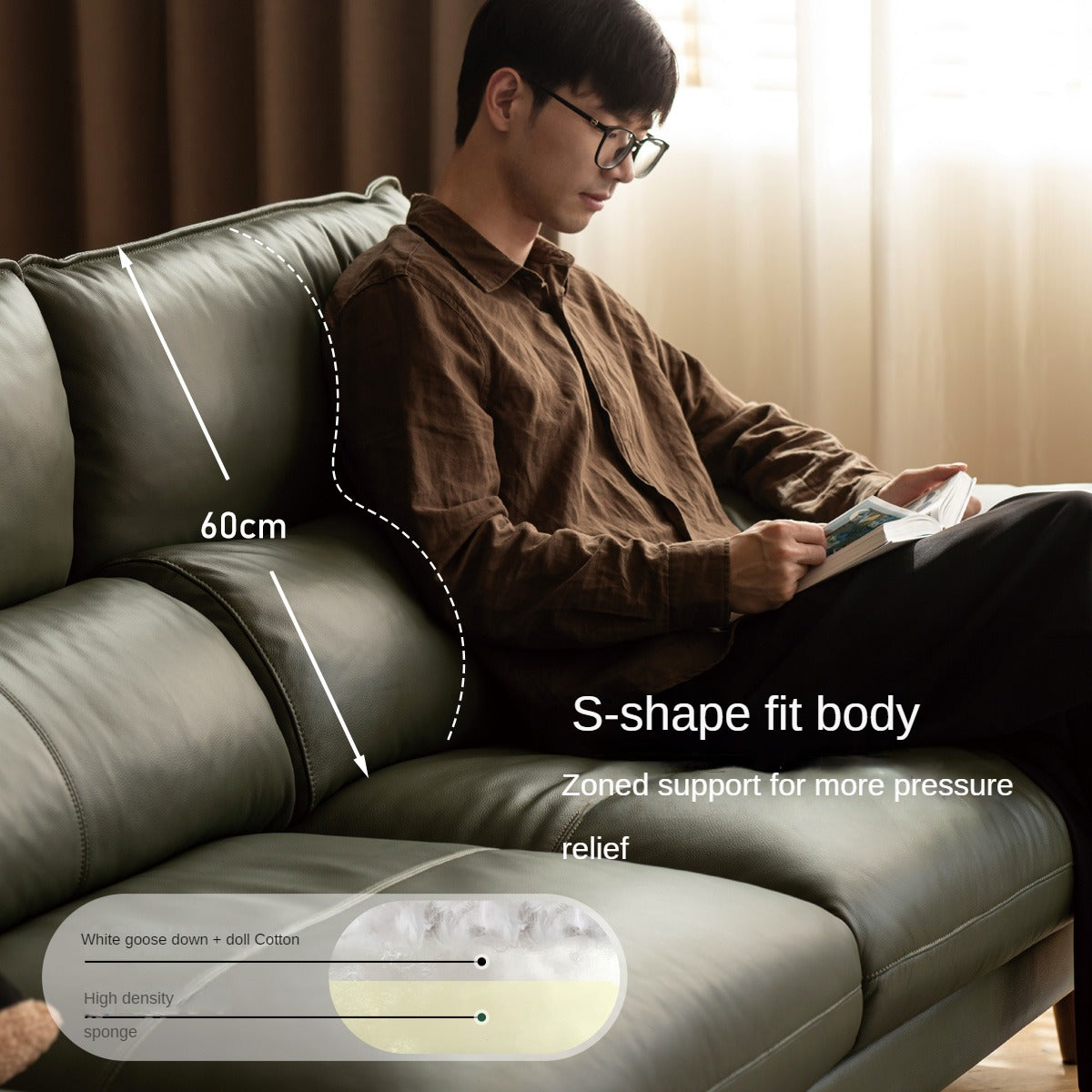 Leather First Layer Cowhide Straight Sofa.