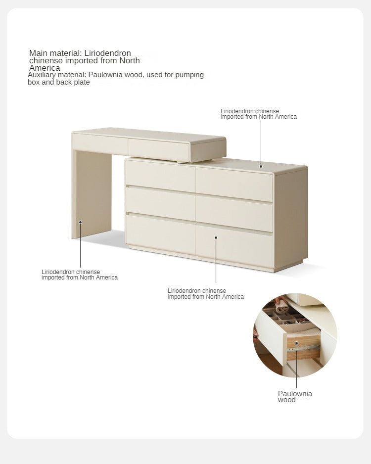 Poplar Solid Wood, Solid Rubberwood L-Shape Dressing Table
