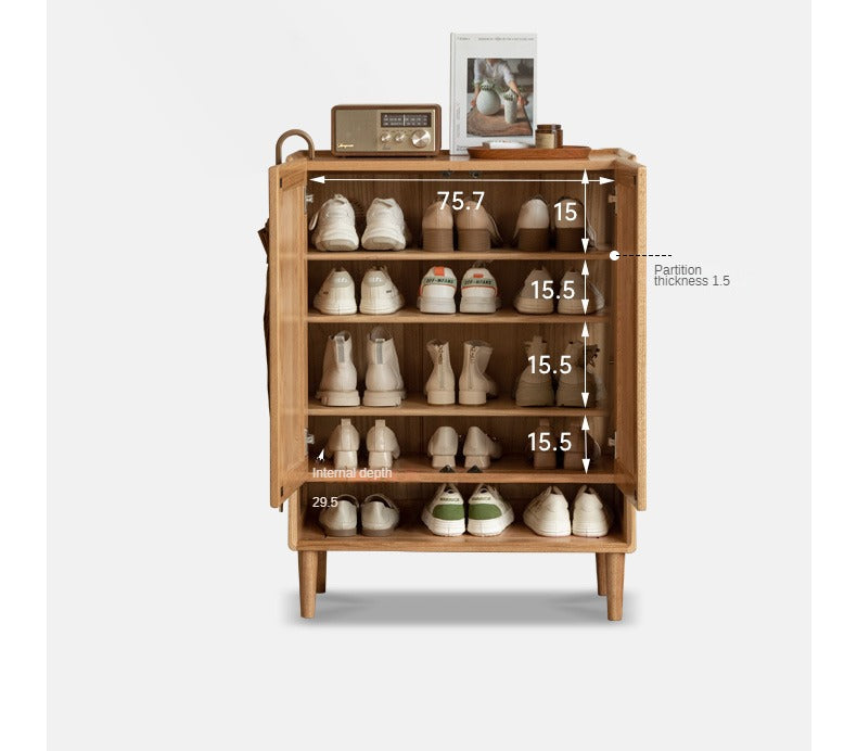 Oak Solid Wood, Solid Rubberwood Shoe Cabinet, Shoe Changing