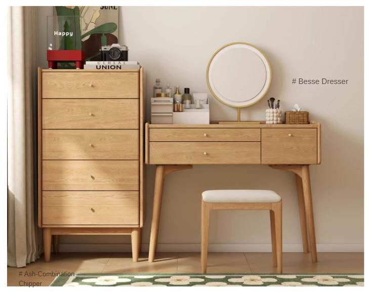Ash Solid Wood Dressing Table LED Makeup Mirror.