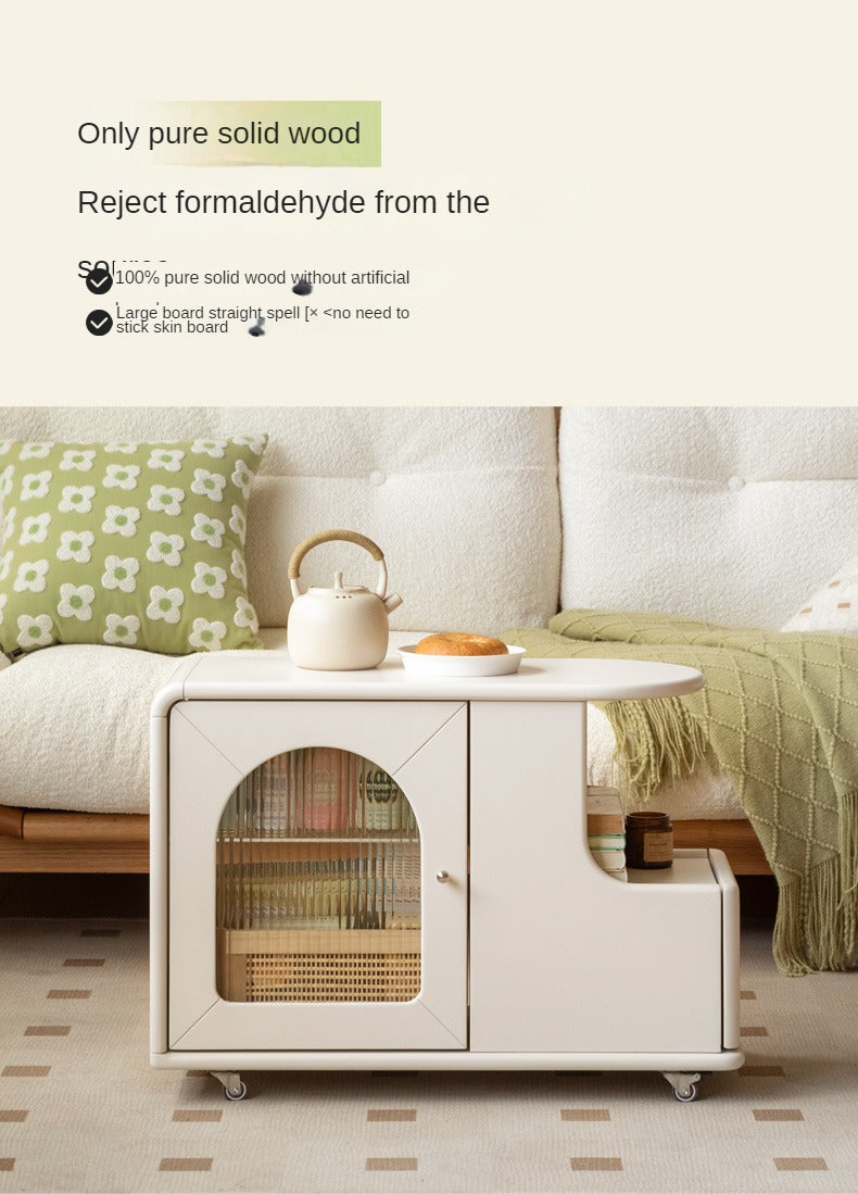 Poplar Solid Wood Edge Side Table French Cream Style