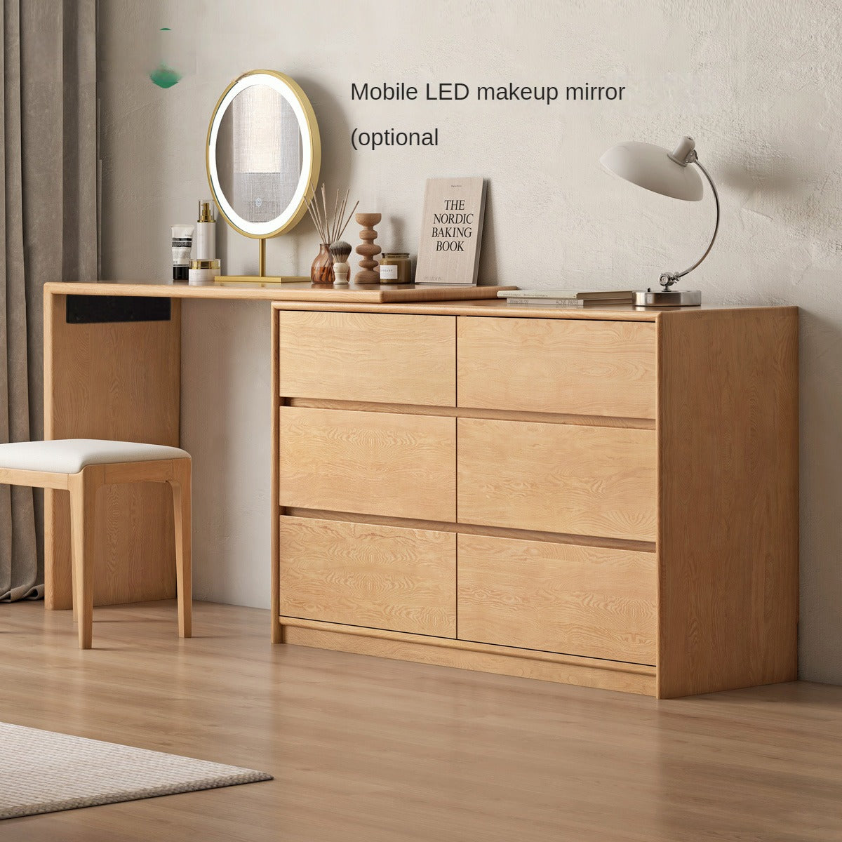 Oak, Solid Rubberwood Dressing Table L-Shaped Corner