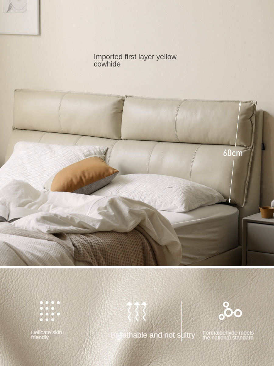 Cow Leather Bed ,Technology Cloth Wood Bed