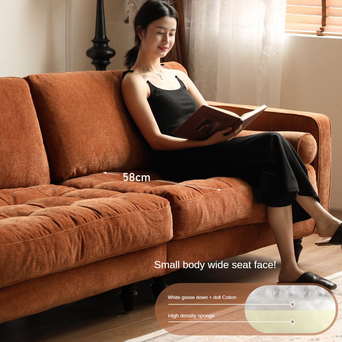 Fabric American Retro Straight Sofa-