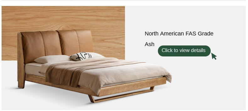 Oak, Ash Solid Wood Genuine Leather, ecological leather Suspended Bed Italian Light Luxury