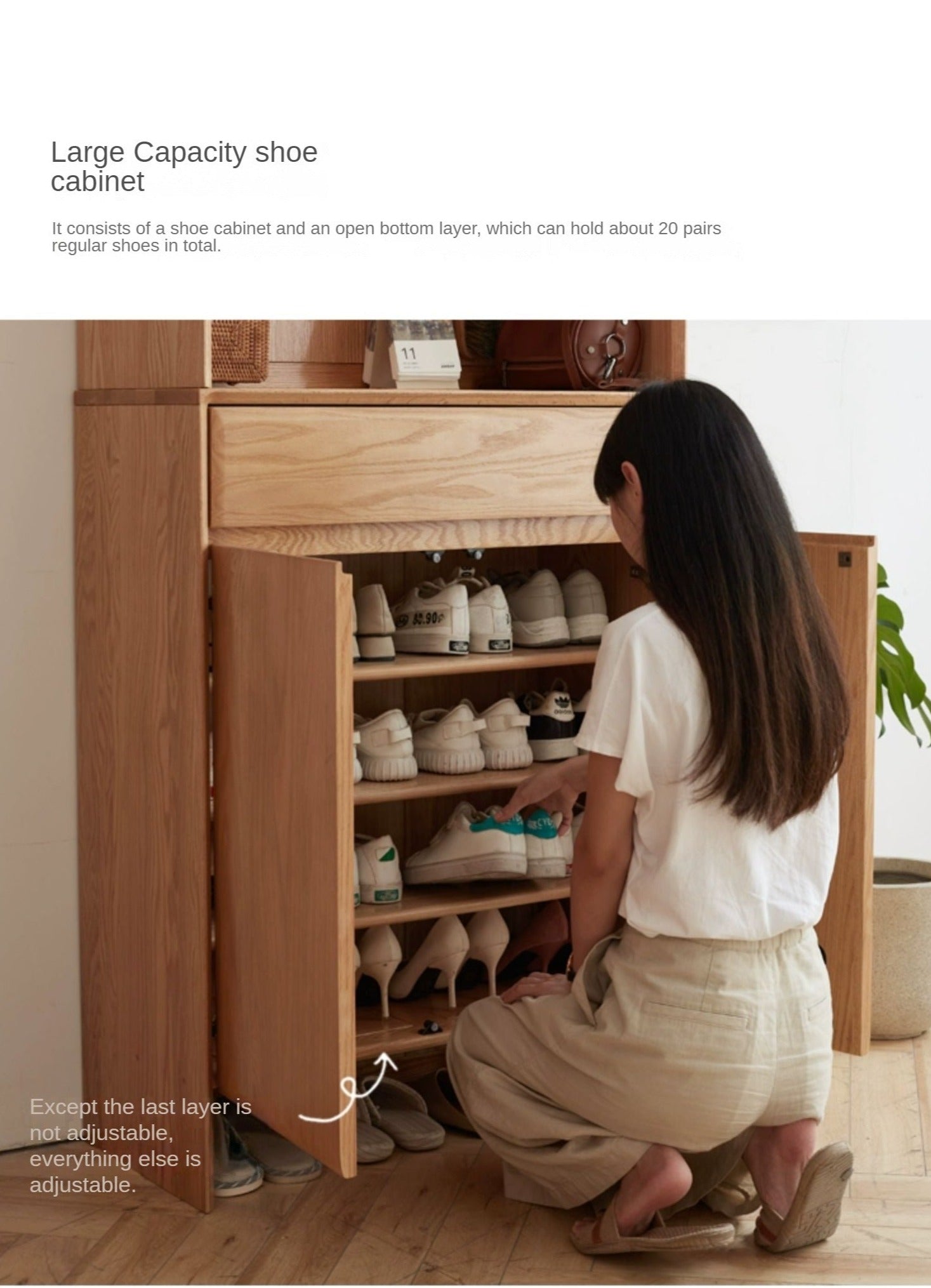Oak Solid Wood Entrance Hall Cabinet Shoe Cabinet Integrated