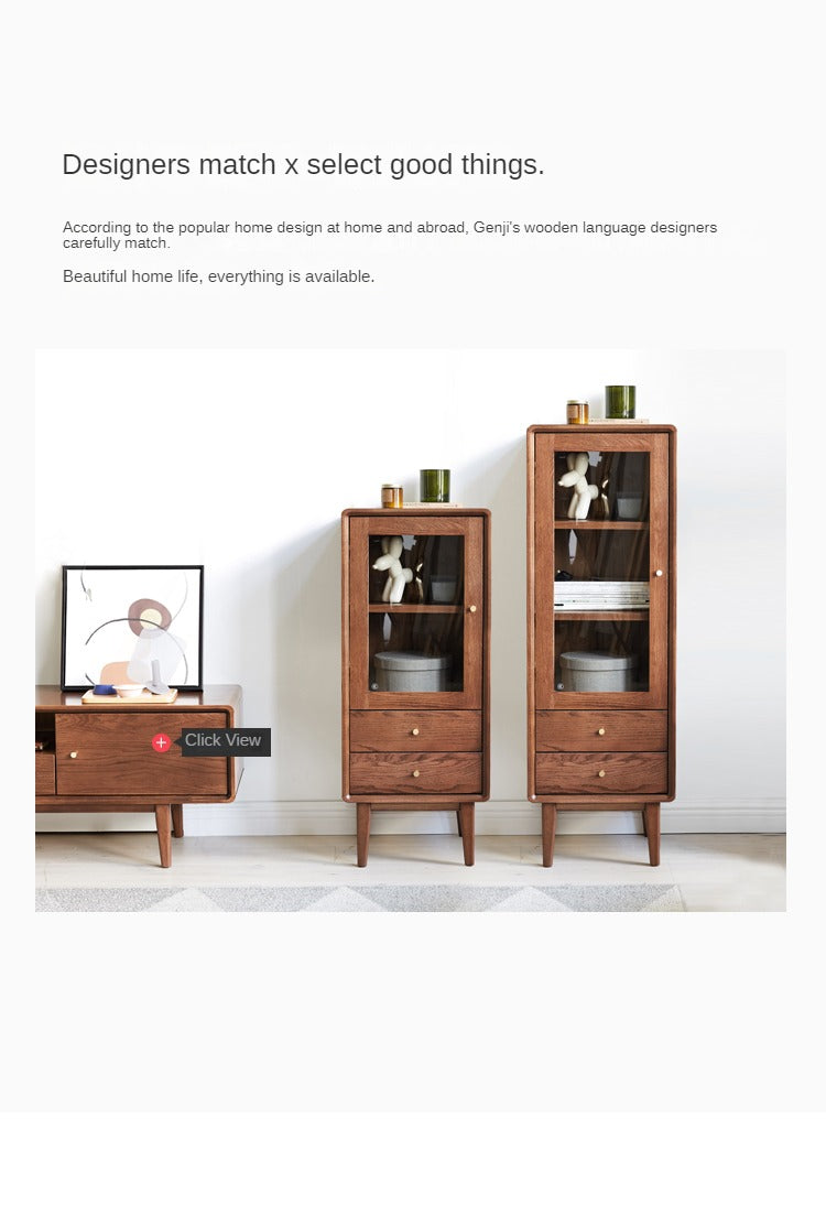 Oak Solid Wood Side Cabinet, Walnut Color
