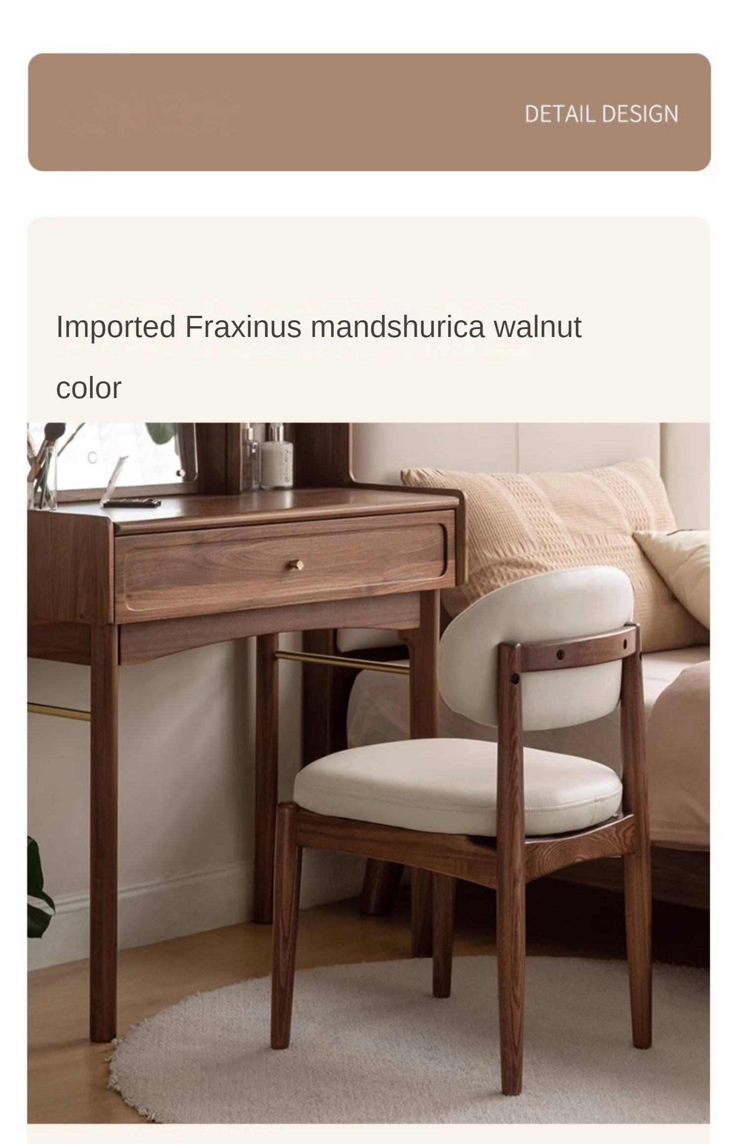 Black Walnut, Ash Solid Wood Modern White Soft Makeup Chair