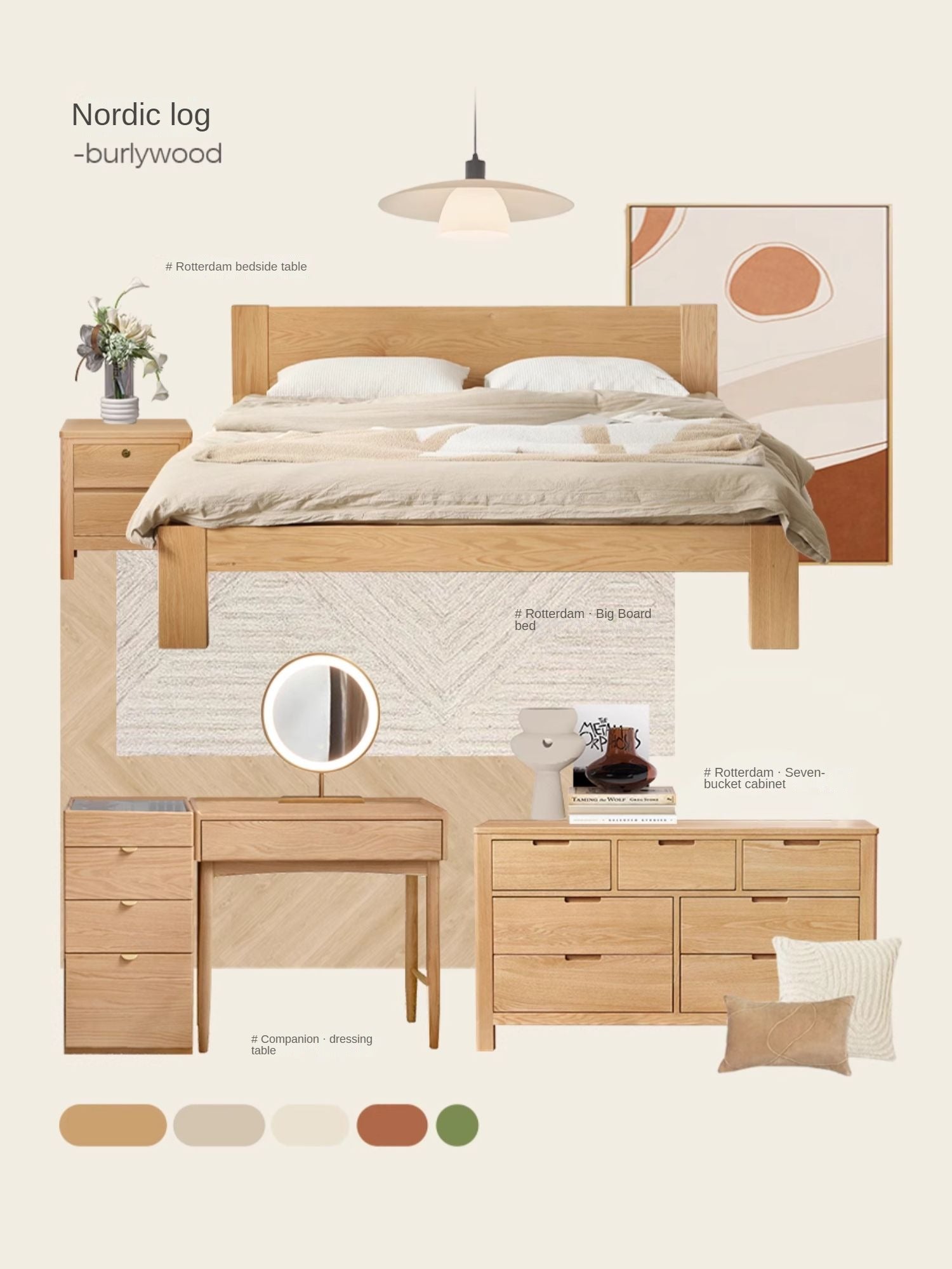 Oak Solid Wood, Solid Rubberwood Nightstand with Locker.