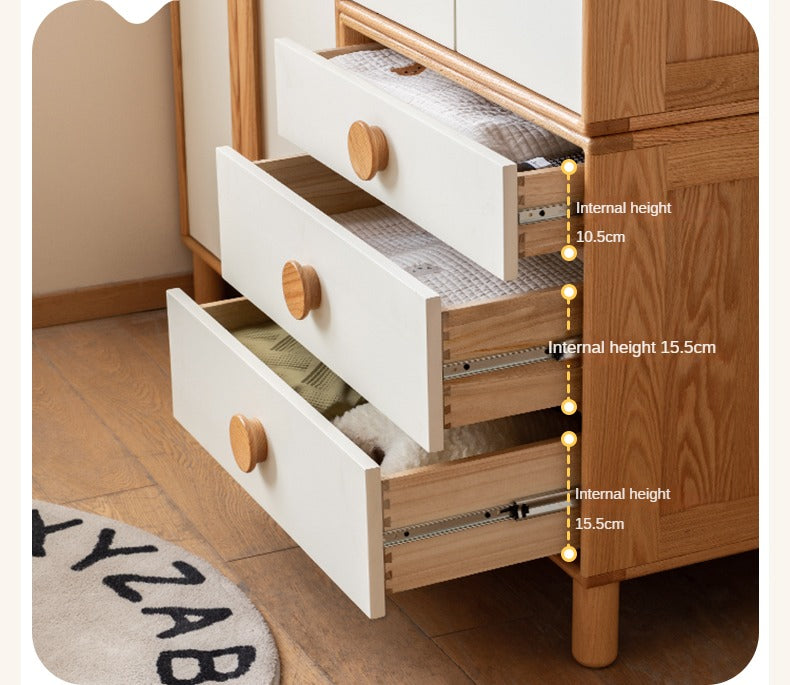 Oak Solid Wood Children's Wardrobe Combination Storage Cabinet