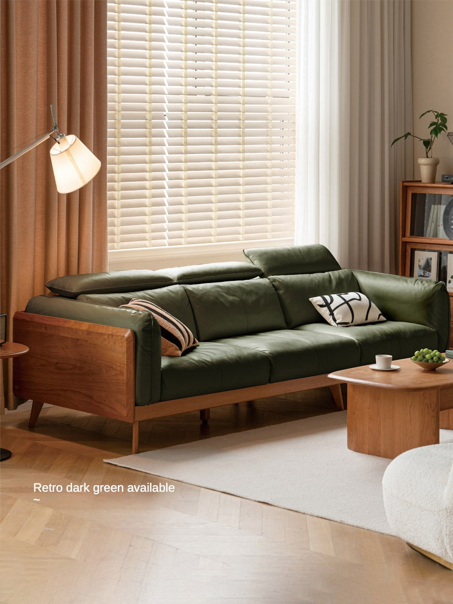 Black Walnut, Ash Solid Wood Genuine Leather Down Sofa.