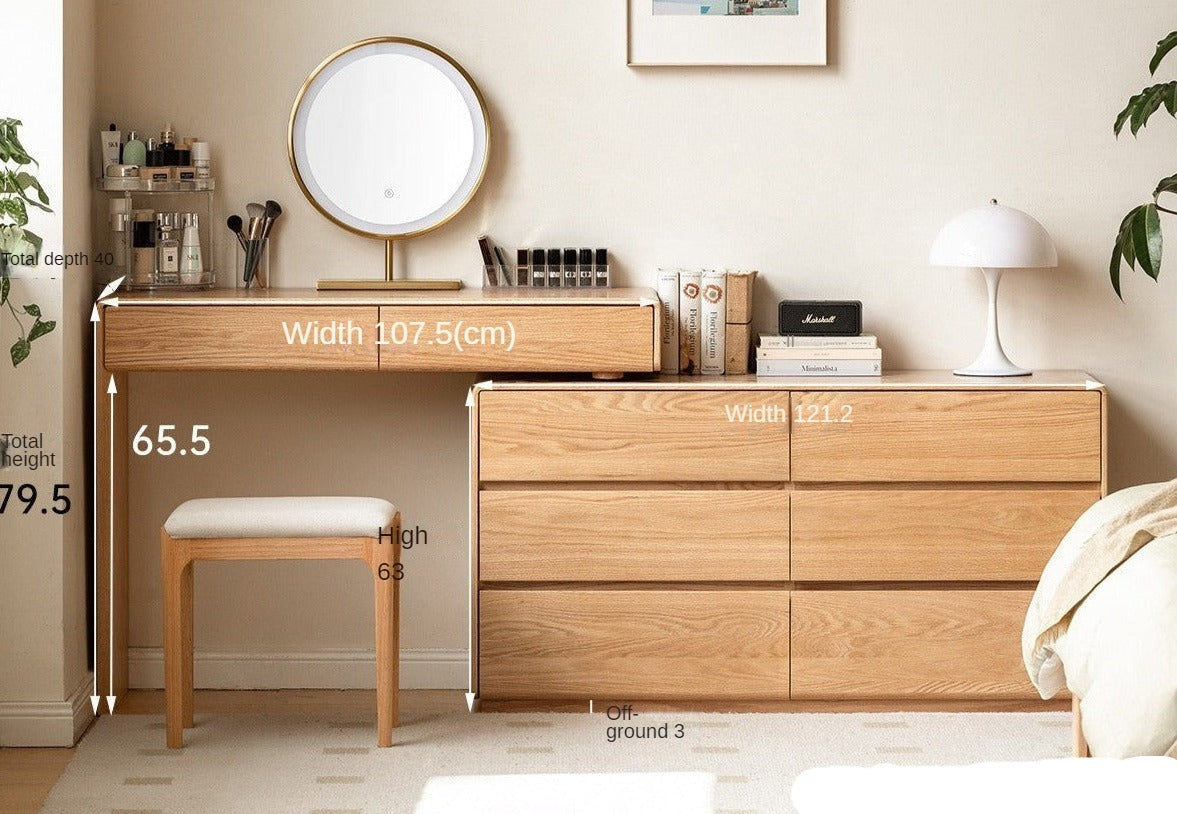 Oak, Ash Solid Wood Retractable Vanity Table Storage Cabinet.
