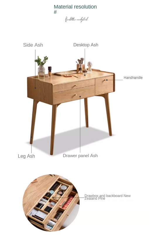 Ash Solid Wood Dressing Table LED Makeup Mirror.