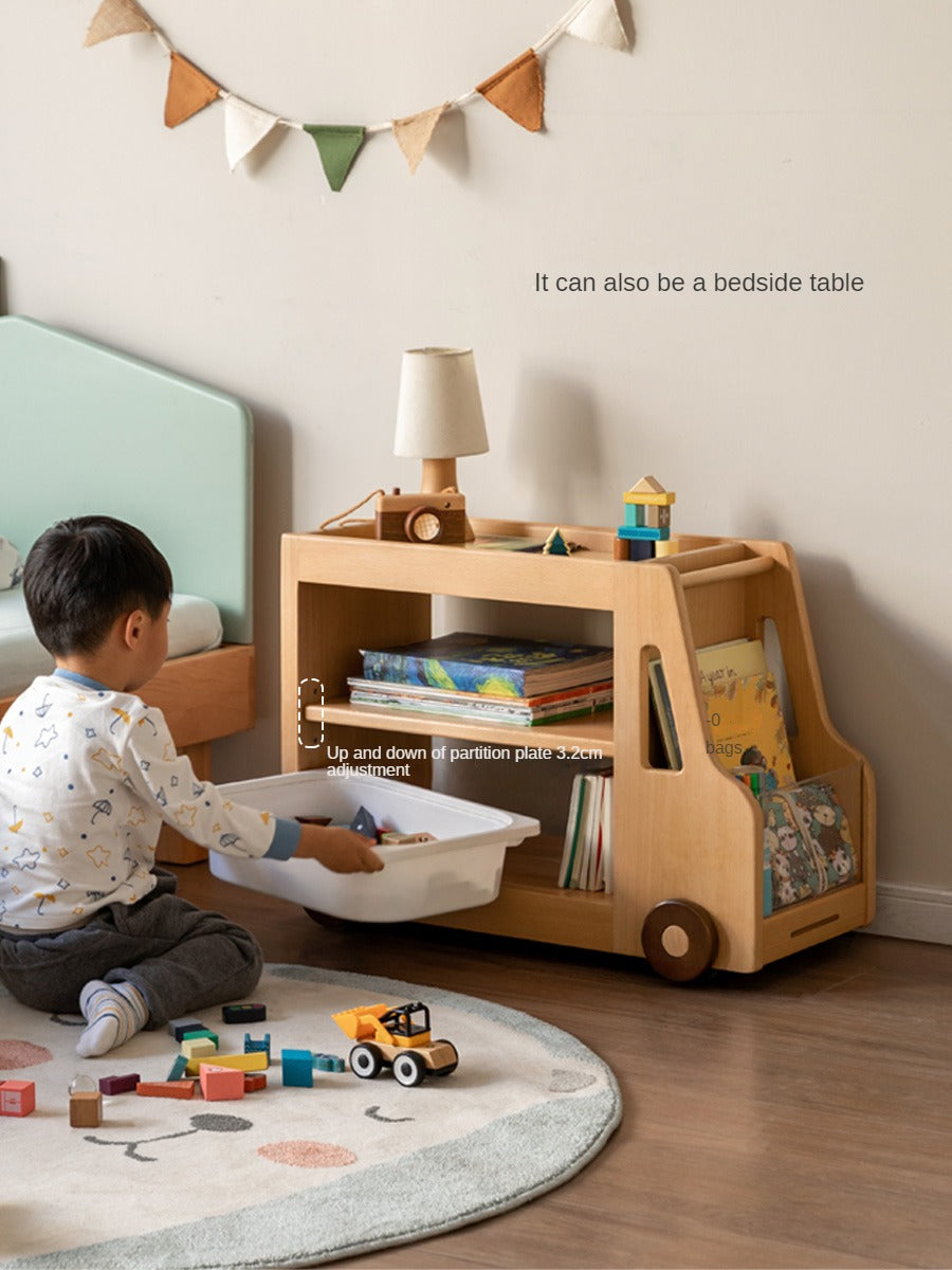Beech Solid Wood Car Mobile Cabinet Bookshelf Storage