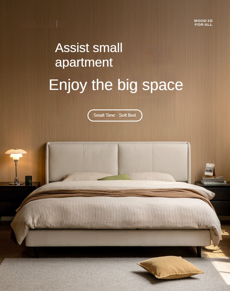 Leather Bed Cream Style First Layer of Yellow Cowhide Bed