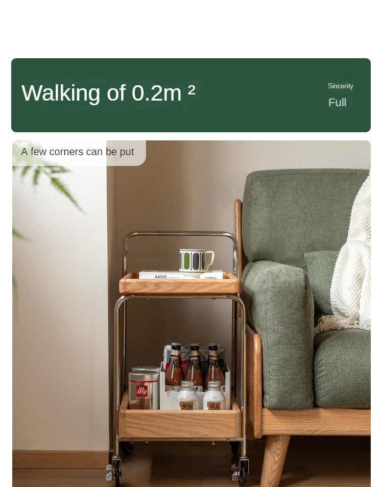 Oak, Poplar, Cherry Solid Wood Double Layer Mobile Side Table