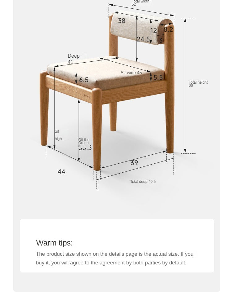 Oak Solid Wood Low Back Small Dining Chair
