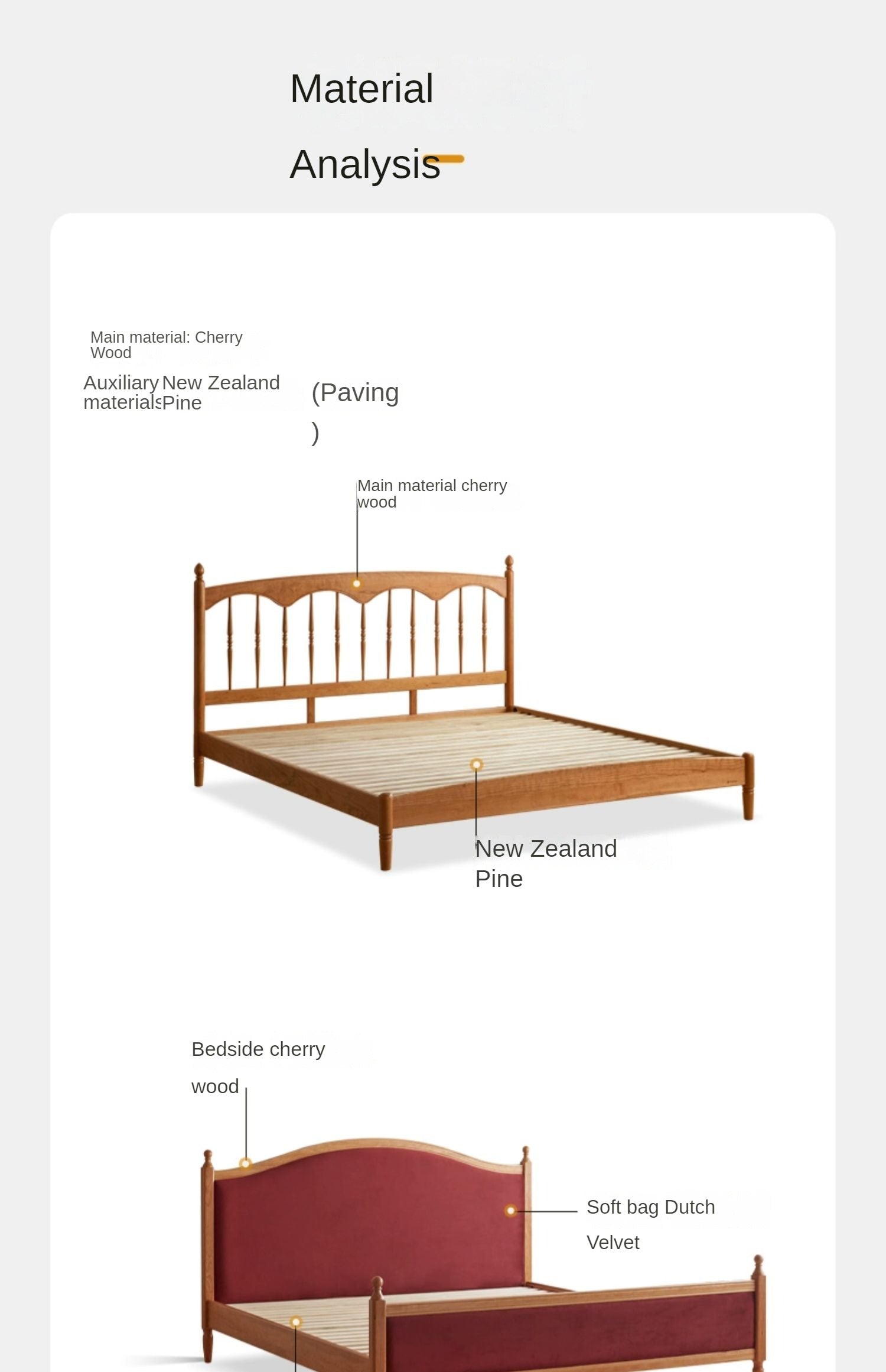 Cherry Wood Solid Wood Bed ,Retro Style, Princess Bed