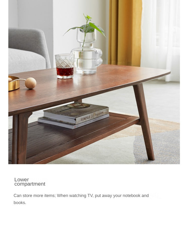 Solid Rubberwood, Beech, Oak Solid Wood Walnut Color Double-Layer Coffee Table