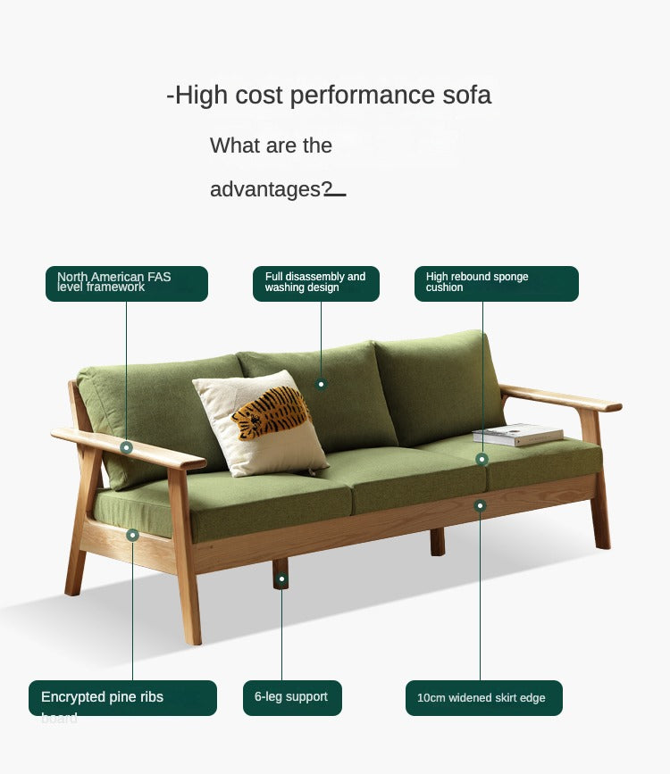 Oak Solid Wood Fabric Sofa 3 colors.
