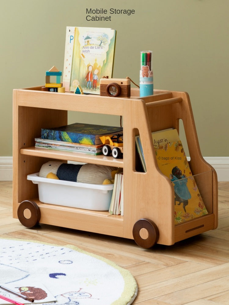 Beech Solid Wood Car Mobile Cabinet Bookshelf Storage
