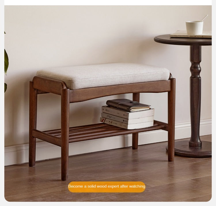Black Walnut Solid Wood Genuine leather, Fabrics Shoe Changing Stool