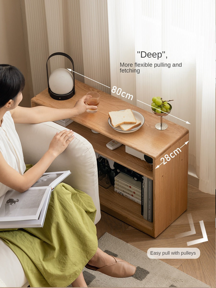 Oak Solid Wood Wheel Side Table