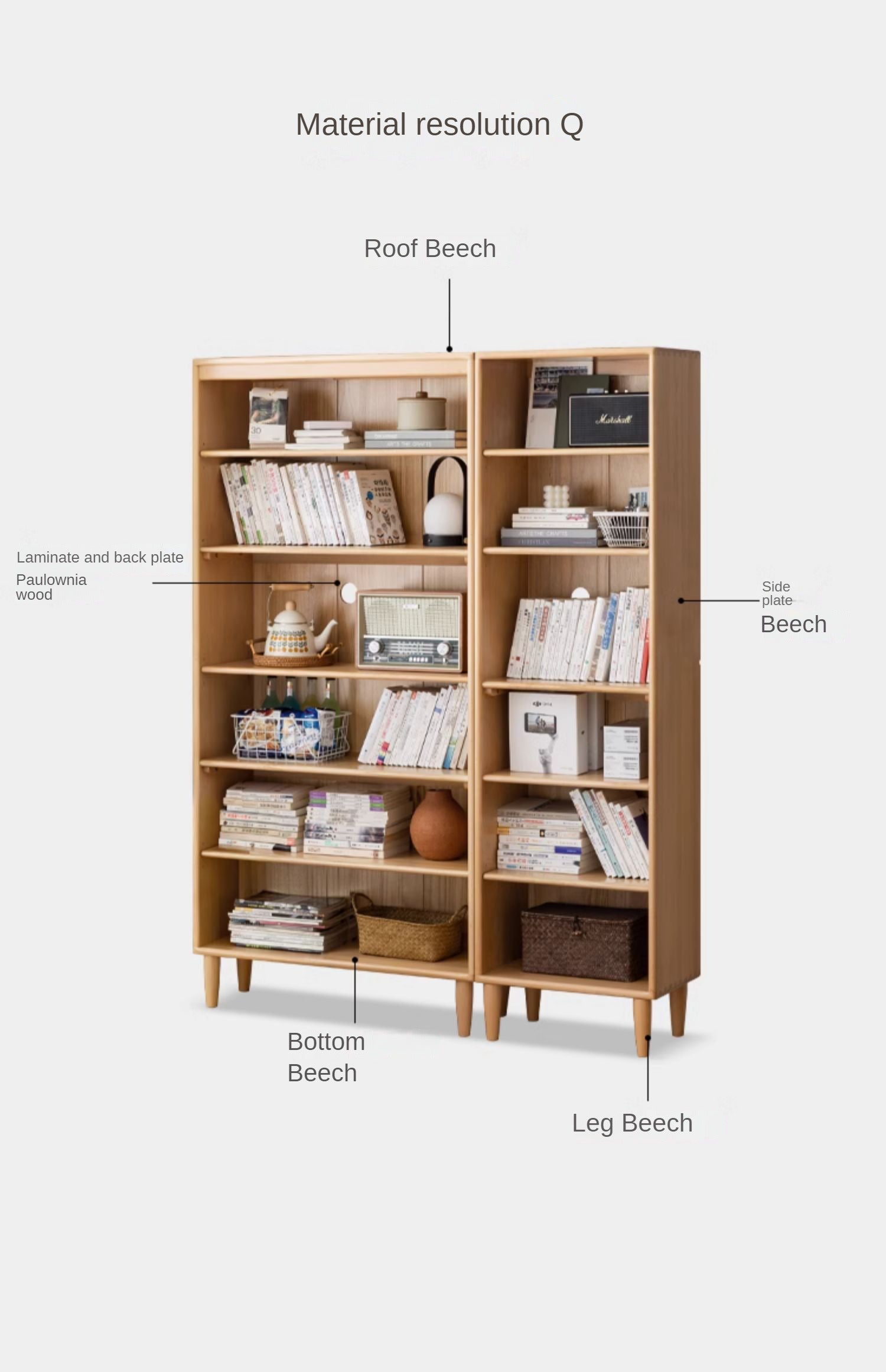 Beech Solid Wood Bookshelves Storage Shelf