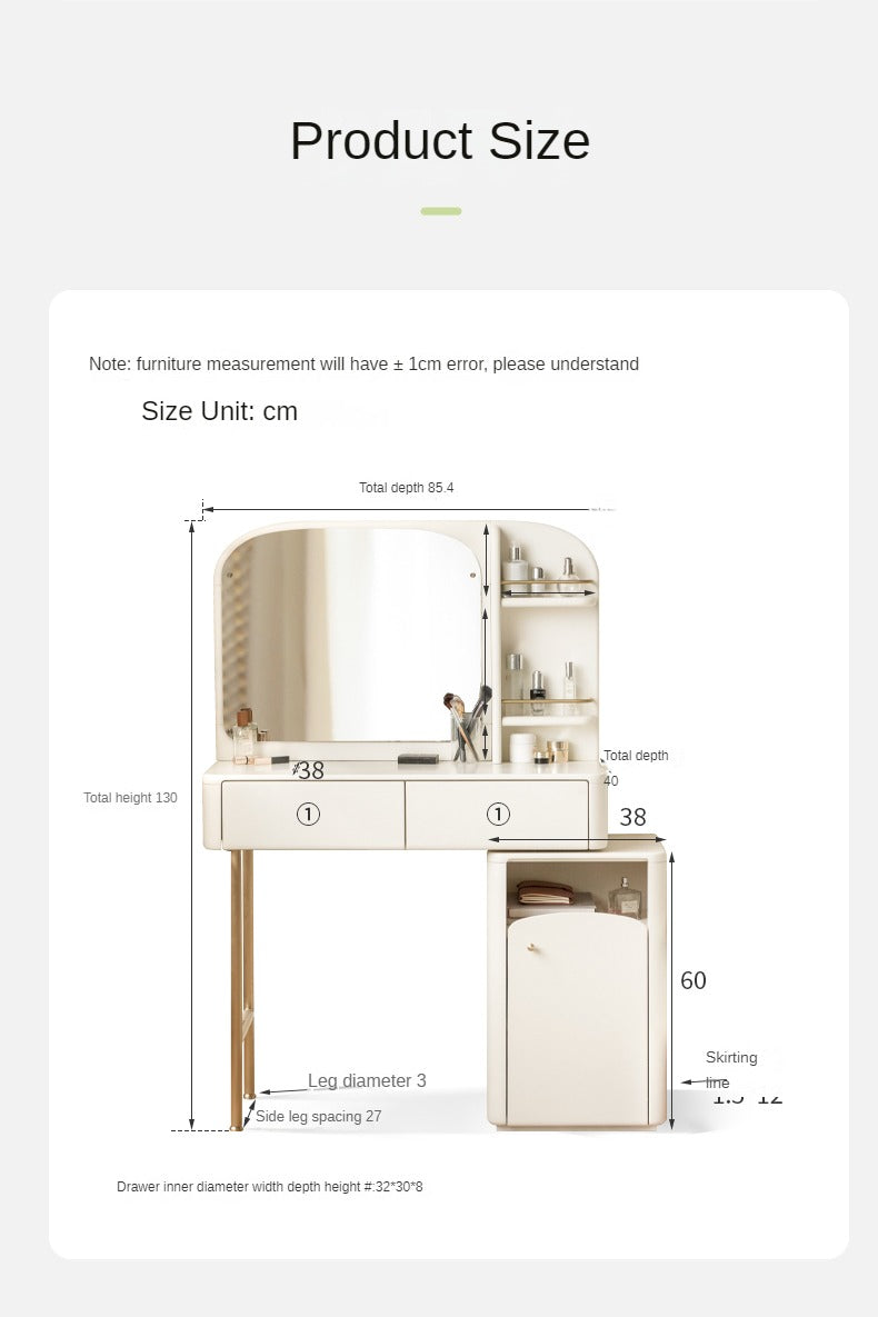 Poplar Solid Wood Dressing Table, Storage Cabinet Cream.