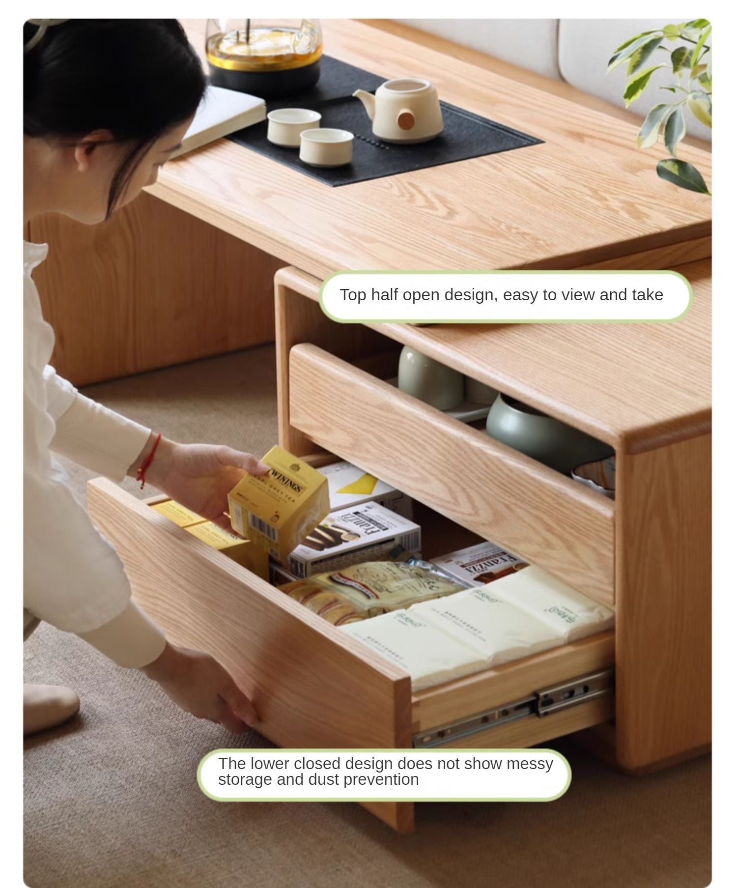 Oak Solid Wood Telescopic Modern Tea Table