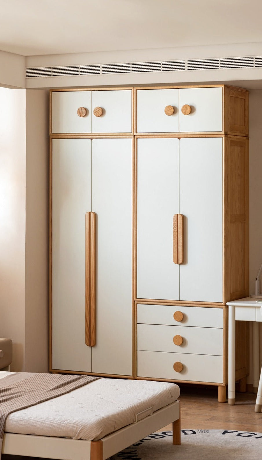 Oak Solid Wood Children's Wardrobe Combination Storage Cabinet