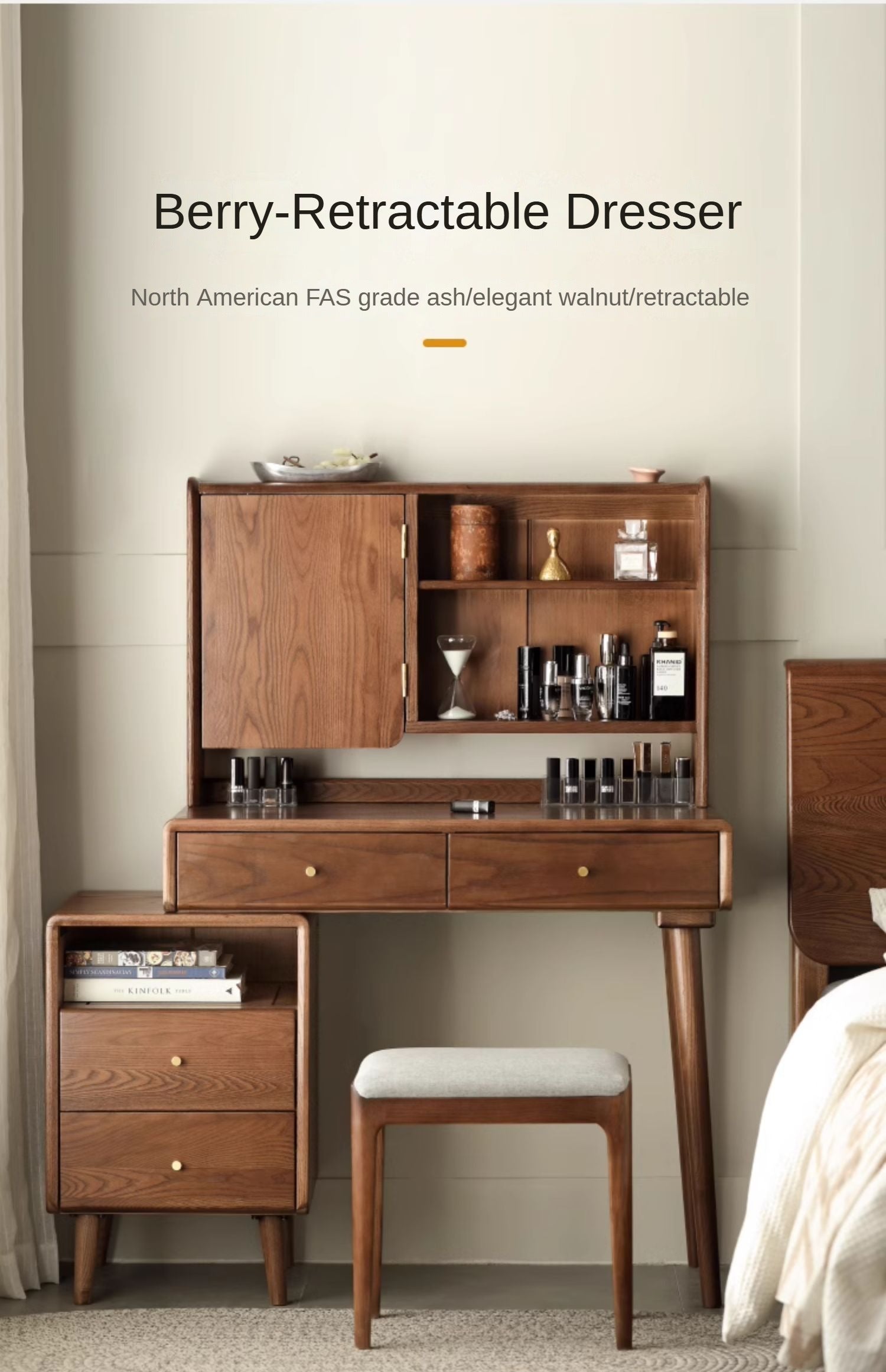 Ash Solid Wood Walnut Color Dressing Table.