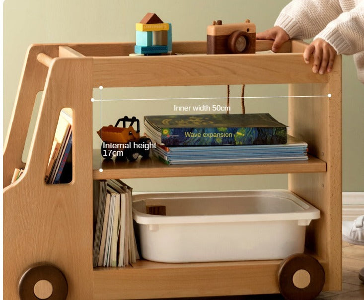 Beech Solid Wood Car Mobile Cabinet Bookshelf Storage