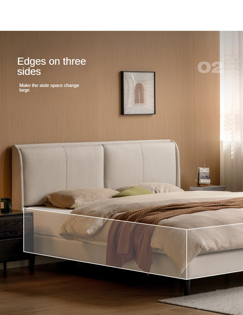 Leather Bed Cream Style First Layer of Yellow Cowhide Bed