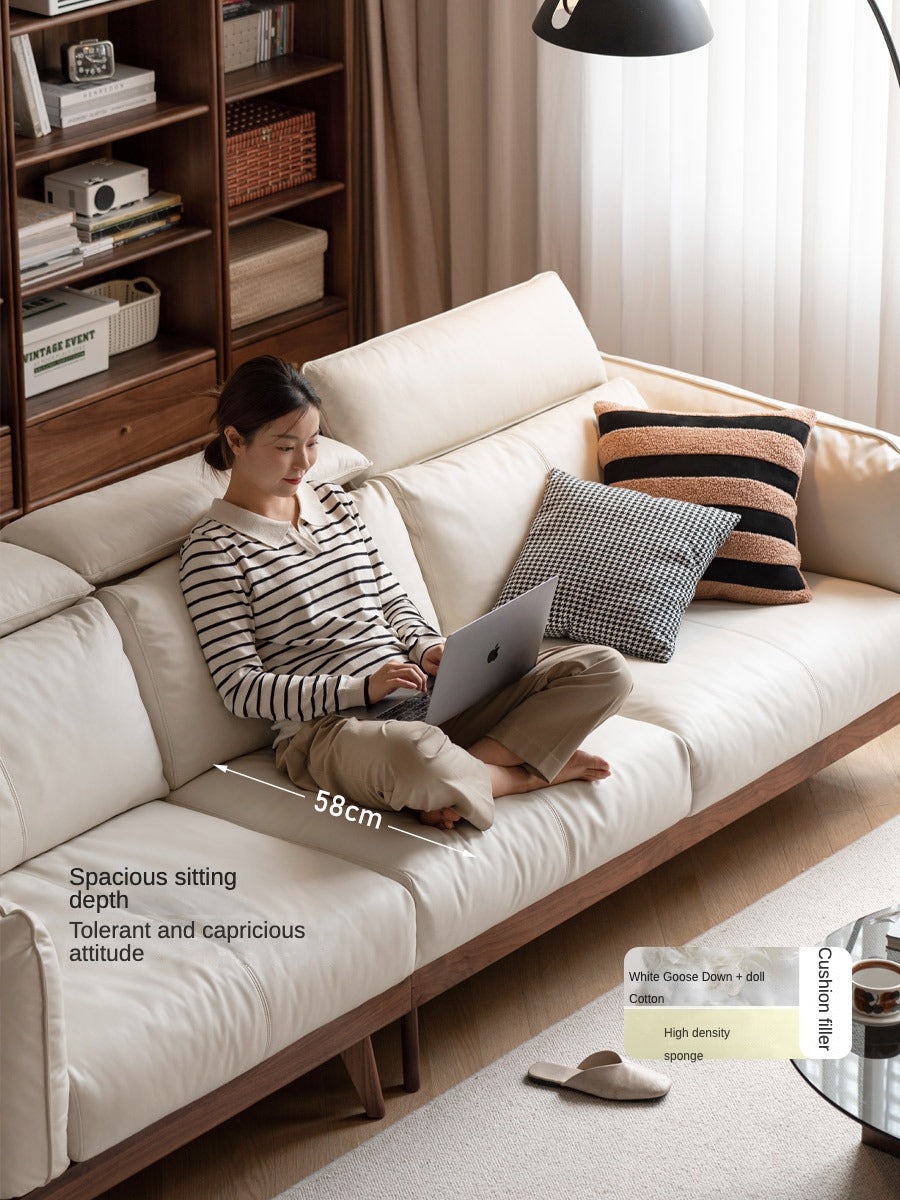 Black Walnut, Ash Solid Wood Genuine Leather Down Sofa.