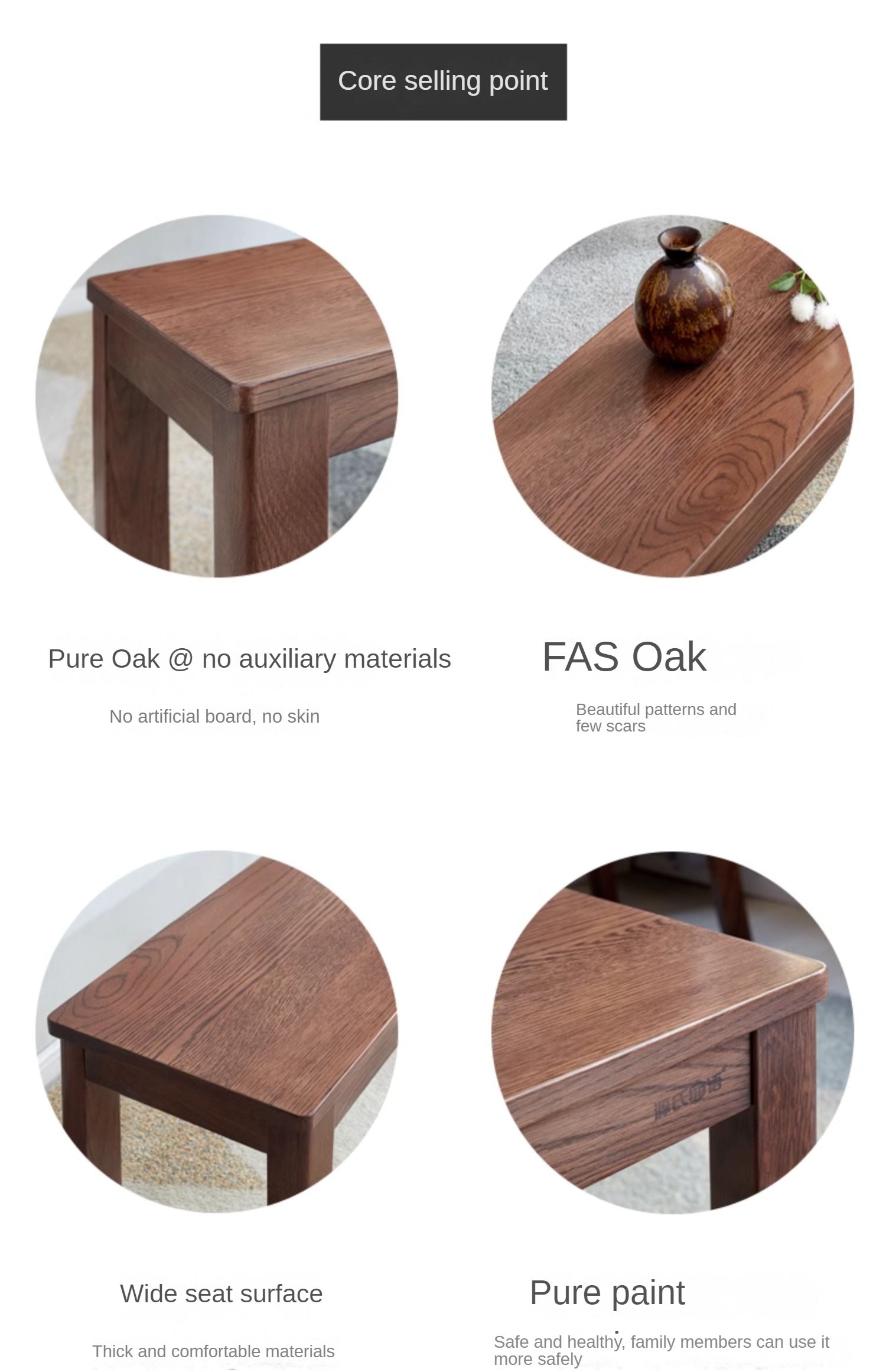 Black Walnut, Oak, Sandalwood Solid Wood, Solid RubberWood Nordic Long Bench