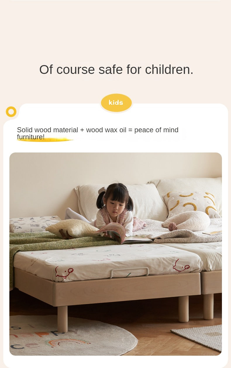 Rubberwood Solid Wood Mother-and-child platform bed, headboard-free bed