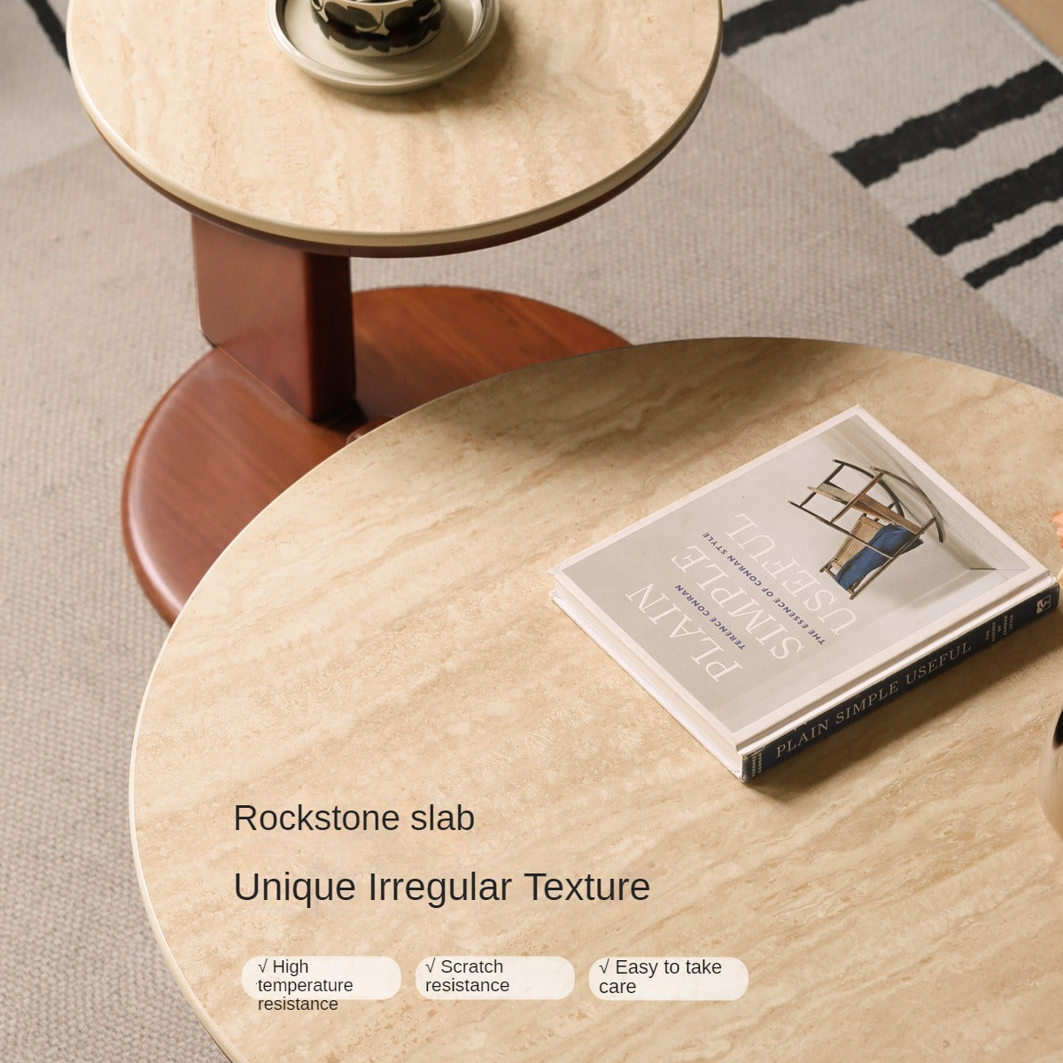 Poplar Solid Wood Rock Plate travertine style Coffee Table