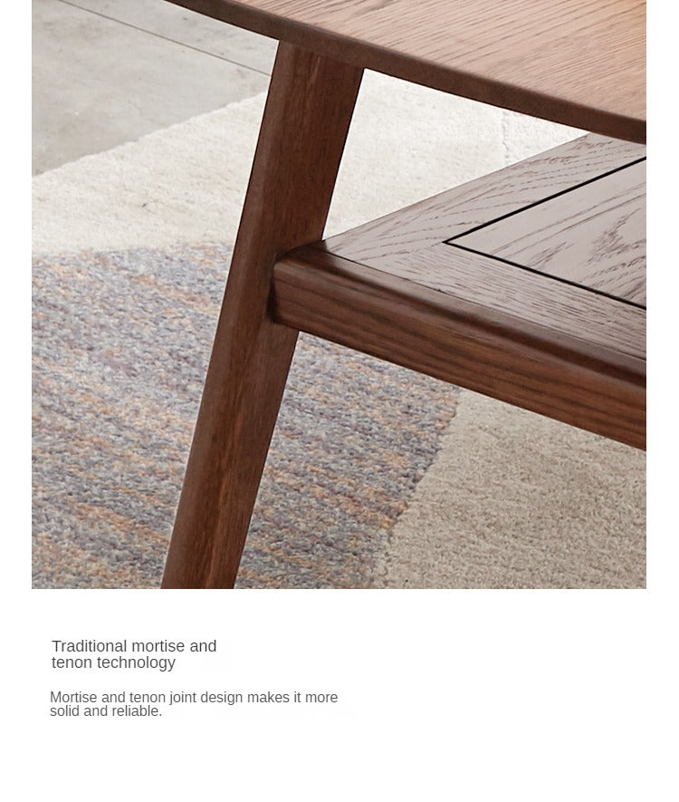 Solid Rubberwood, Beech, Oak Solid Wood Walnut Color Double-Layer Coffee Table