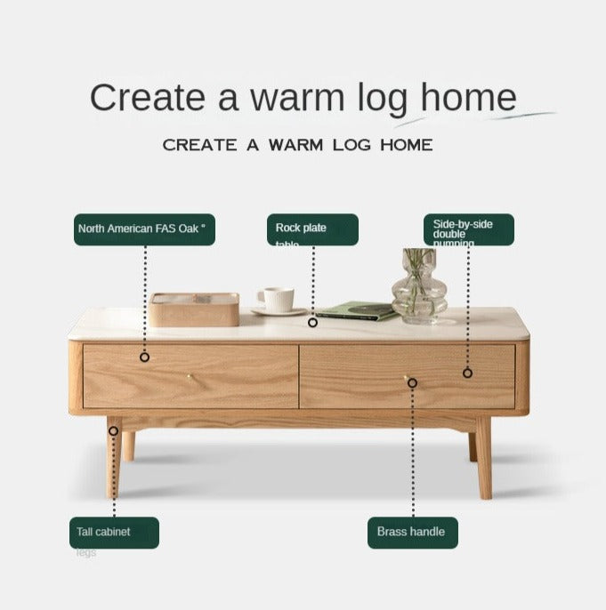 Oak Solid Wood Coffee Table Slate