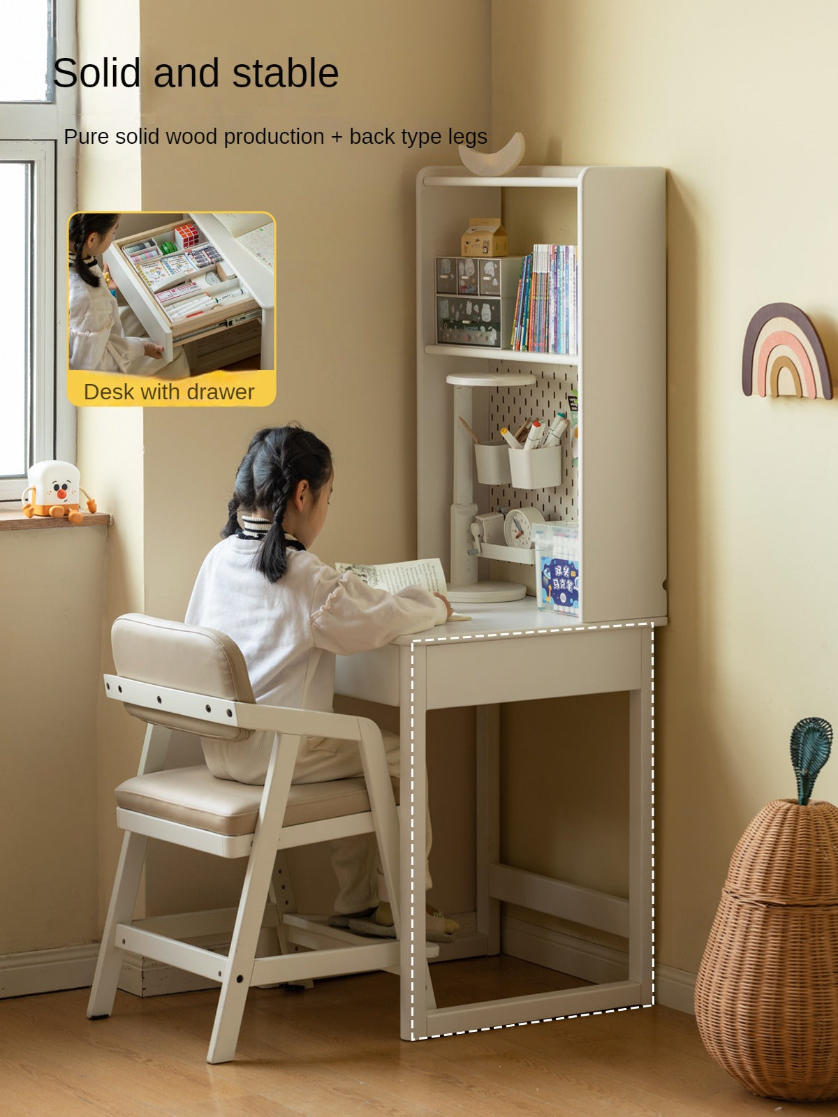 Rubber Wood Solid Wood Children's Desk-