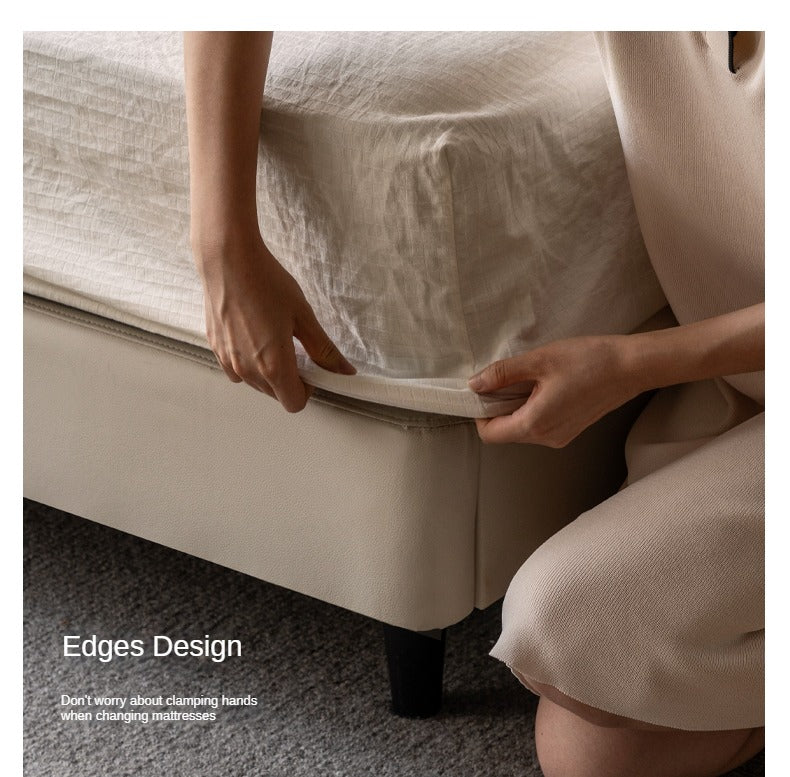 Leather Bed Cream Style First Layer of Yellow Cowhide Bed