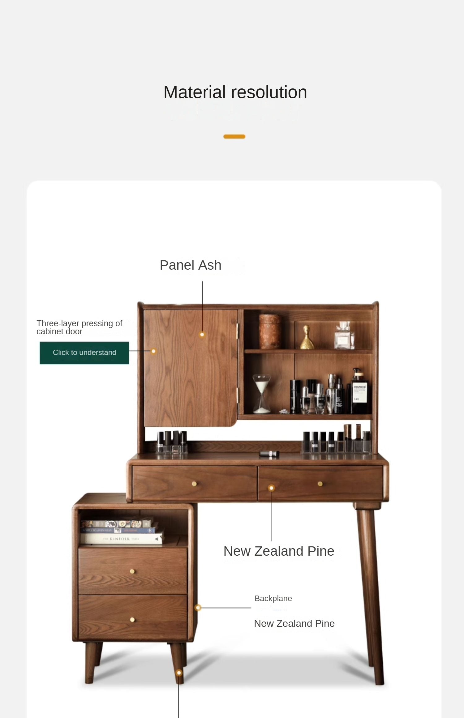 Ash Solid Wood Walnut Color Dressing Table.