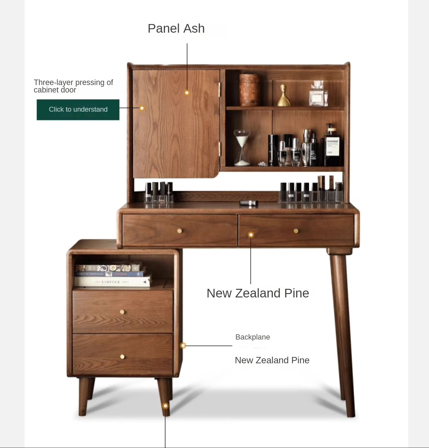 Ash Solid Wood Walnut Color Vanity Table....