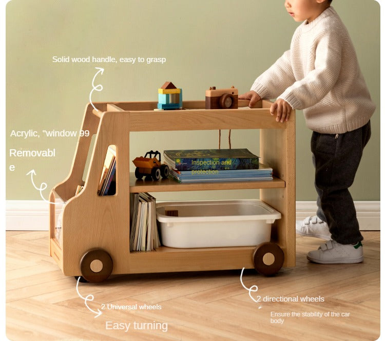 Beech Solid Wood Car Mobile Cabinet Bookshelf Storage